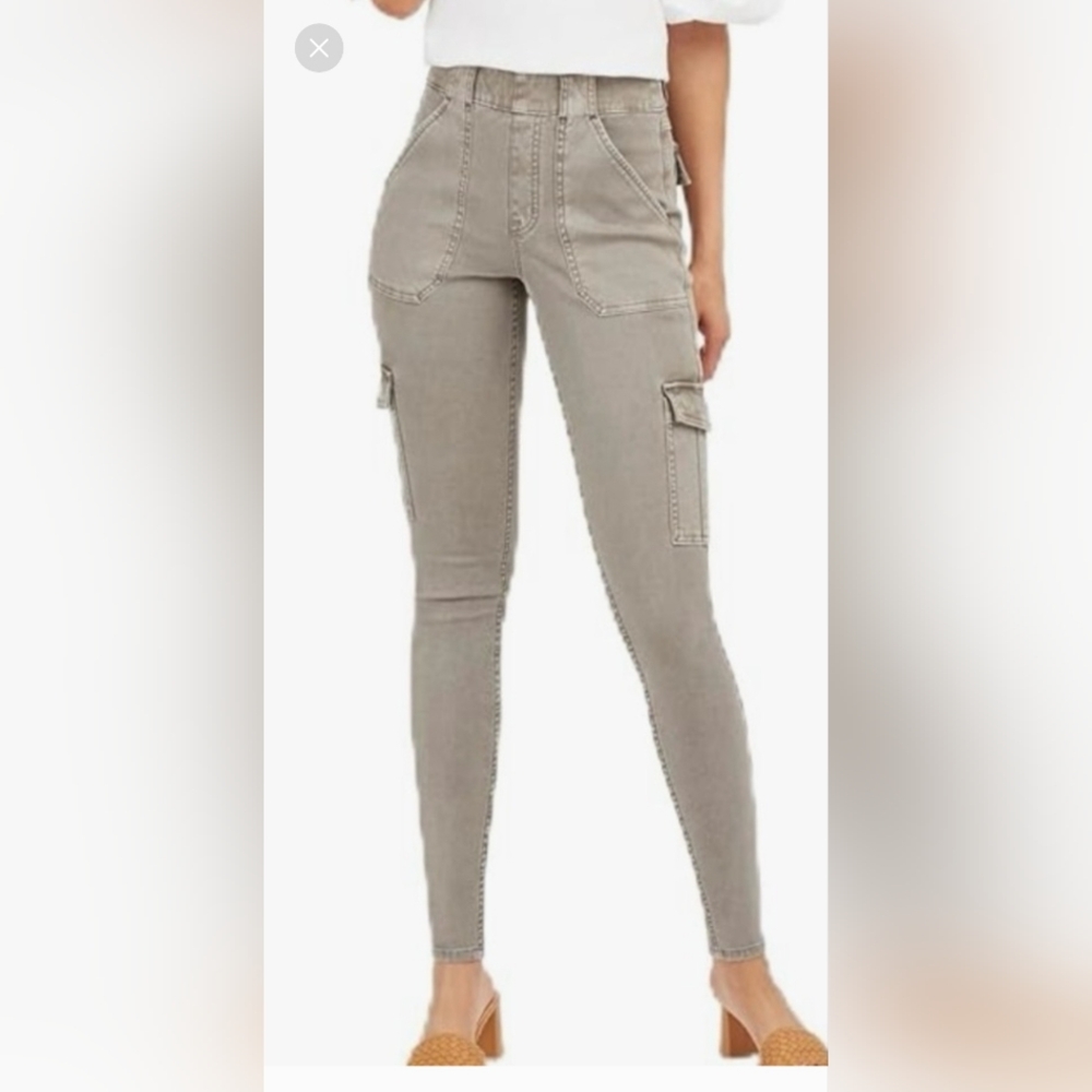 SPANX Women's Tan / Grey Cargo Skinny Syretch Twill Pants Size 1 XL